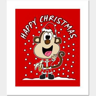 Christmas Monkey Santa Hat Snow Wildlife Xmas 2021 Posters and Art